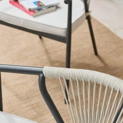 Silla de jardín apilable de acero y cuerdas, set de 2