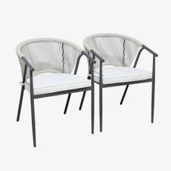 Silla de jardín apilable de acero y cuerdas, set de 2