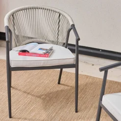 Silla de jardín apilable de acero y cuerdas, set de 2