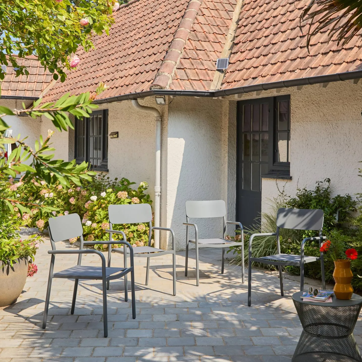 Silla de jardín apilable de aluminio, set de 4