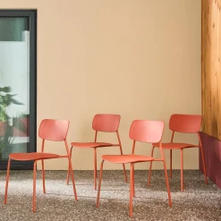 Silla de jardín apilable de acero y plástico, set de 4