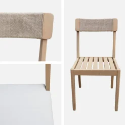 Silla de jardín de acacia y cuerda, set de 4