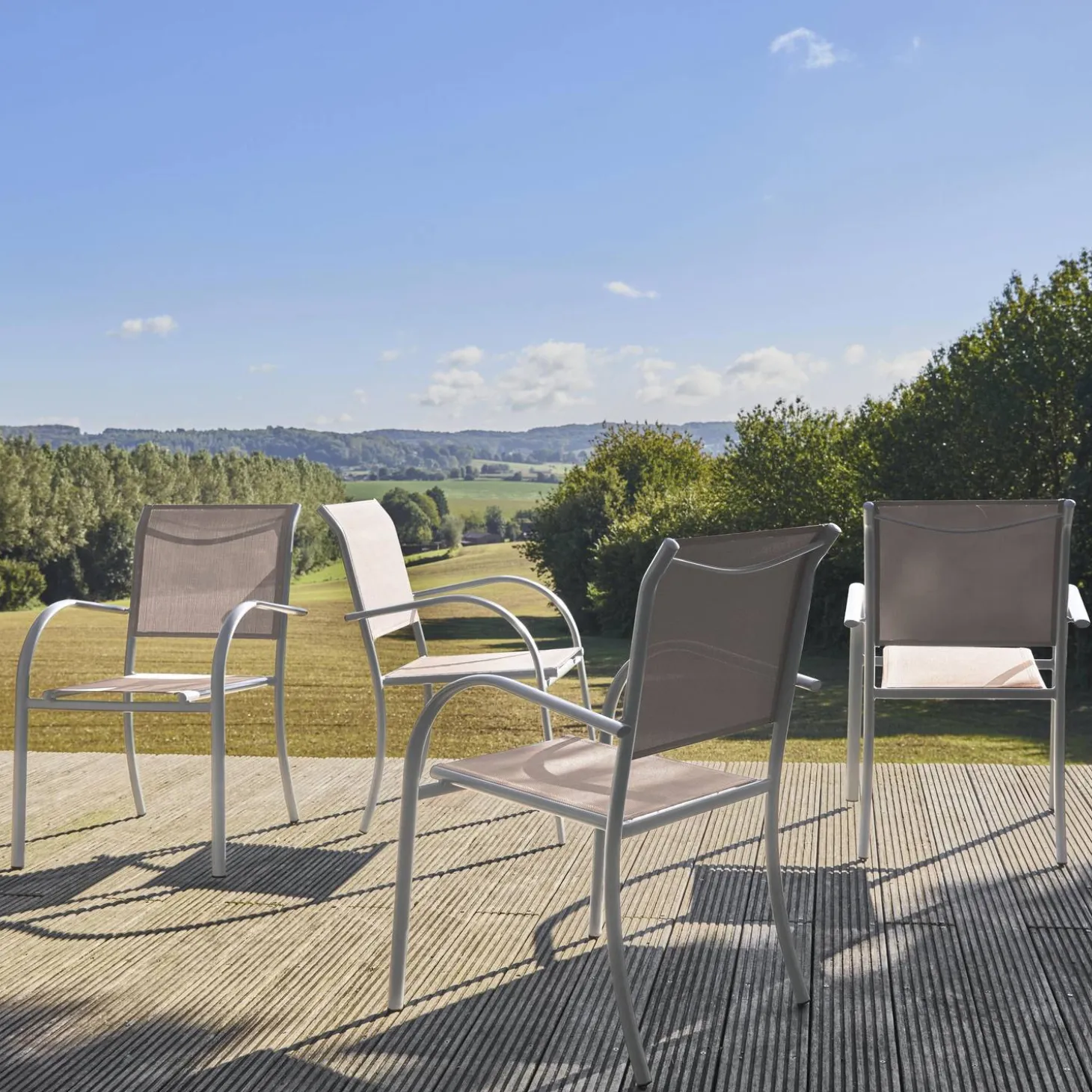 Silla de jardín de aluminio y textileno, set de 4