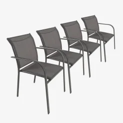 Silla de jardín de aluminio y textileno, set de 4