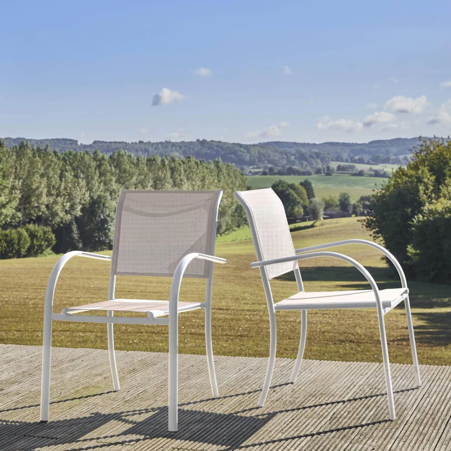 Silla de jardín de aluminio y textileno, set de 2