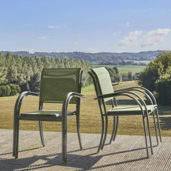 Silla de jardín de aluminio y textileno, set de 4