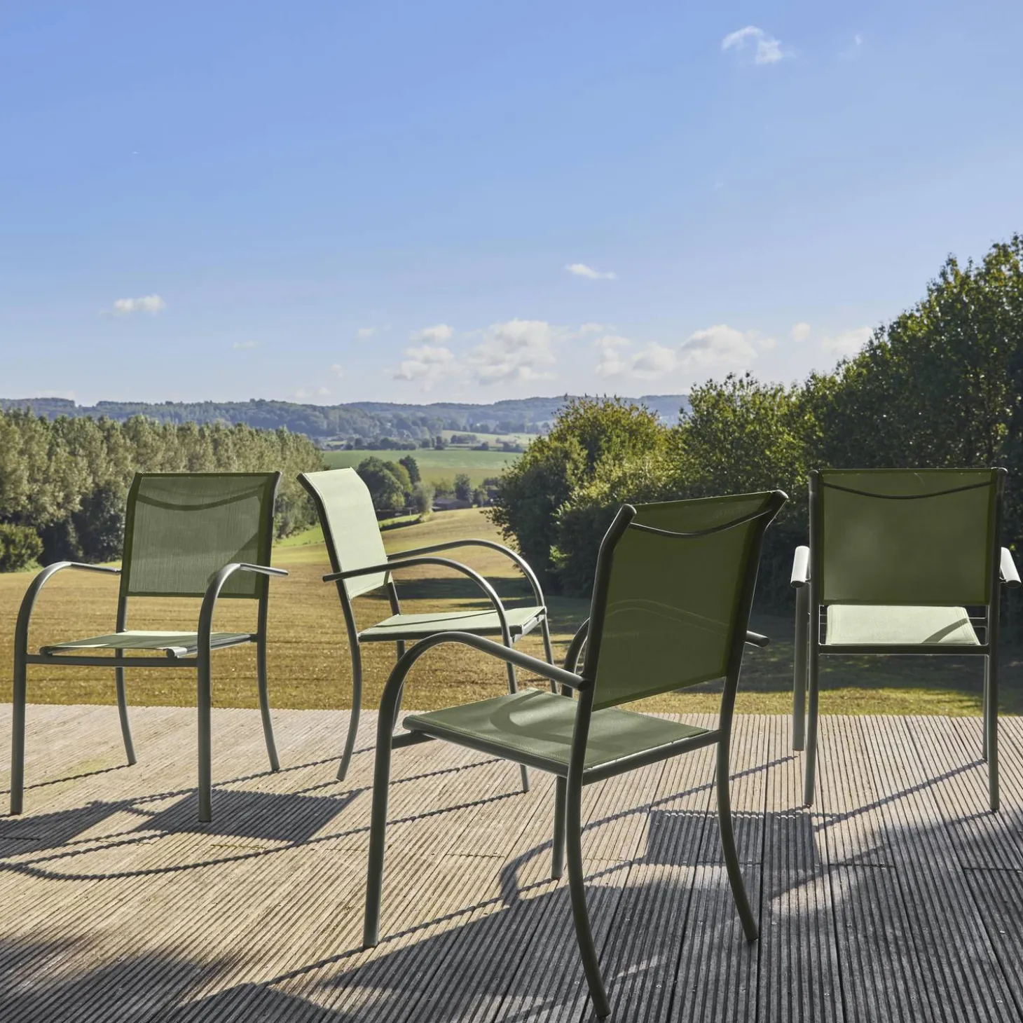 Silla de jardín de aluminio y textileno, set de 4