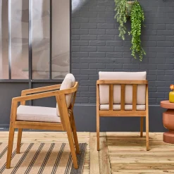 Silla de jardín de madera de acacia, set de 2