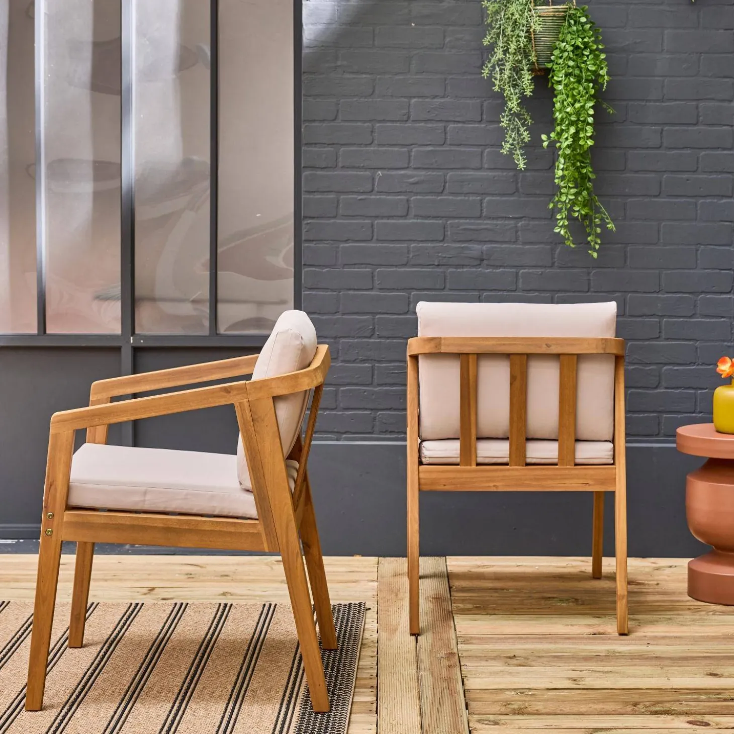 Silla de jardín de madera de acacia, set de 2