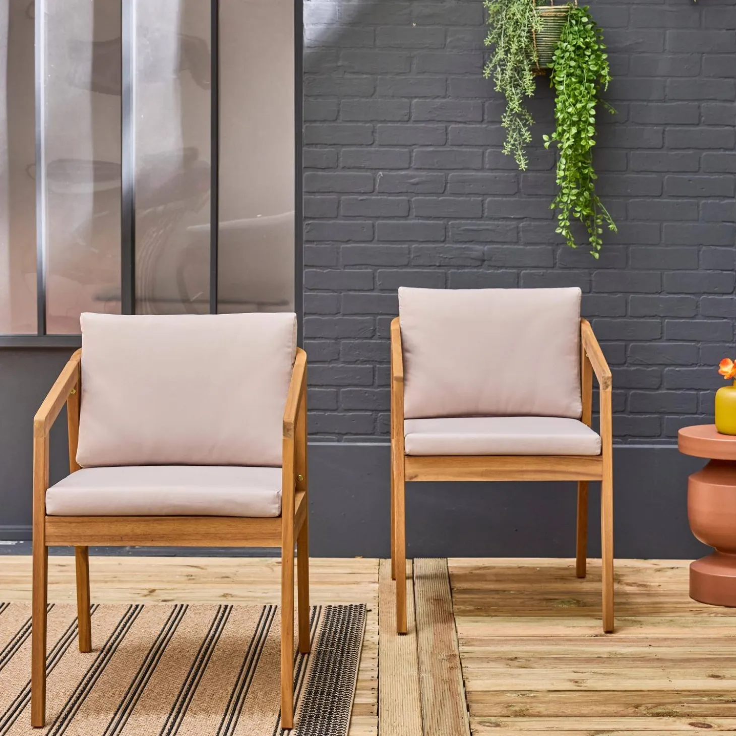 Silla de jardín de madera de acacia, set de 2