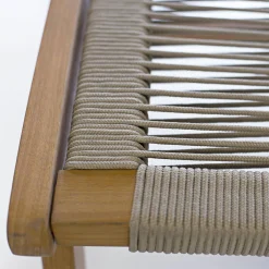 Silla de jardín de madera y cuerda con reposapiés, set de 2