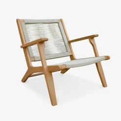 Silla de jardín de madera y cuerda con reposapiés