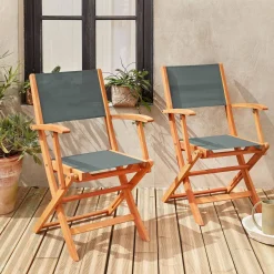 Silla de jardín plegable de madera de eucalipto, set de 2