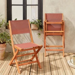 Silla de jardín plegable de madera de eucalipto, set de 2
