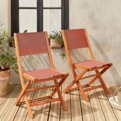 Silla de jardín plegable de madera de eucalipto, set de 2