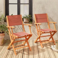 Silla de jardín plegable de madera de eucalipto, set de 2