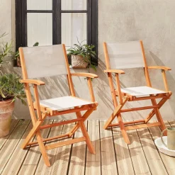 Silla de jardín plegable de madera de eucalipto, set de 2