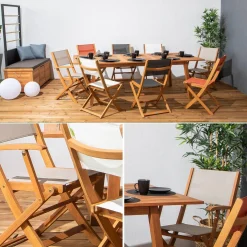 Silla de jardín plegable de madera de eucalipto, set de 2