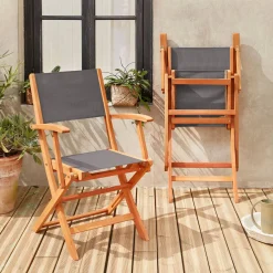 Silla de jardín plegable de madera de eucalipto, set de 2