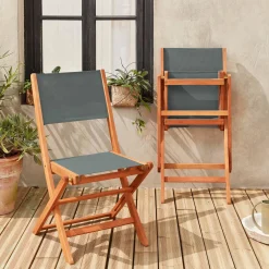 Silla de jardín plegable de madera de eucalipto, set de 2