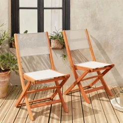 Silla de jardín plegable de madera de eucalipto, set de 2
