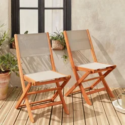 Silla de jardín plegable de madera de eucalipto, set de 2