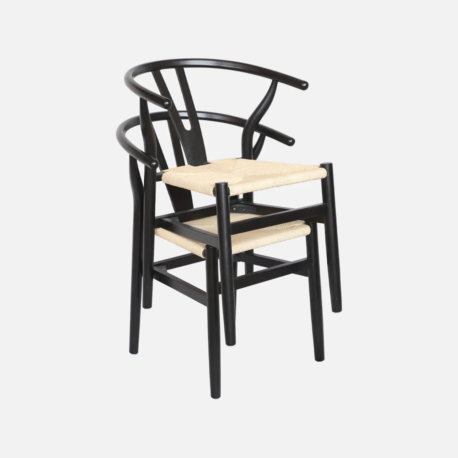 Silla de madera con asiento de cuerda, set de 2