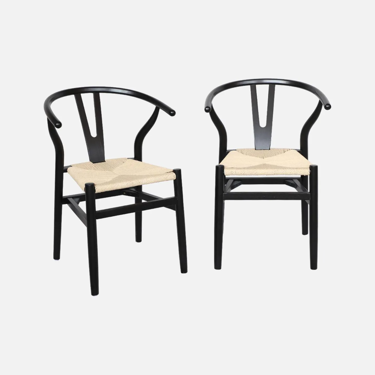Silla de madera con asiento de cuerda, set de 2