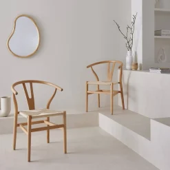 Silla de madera con asiento de cuerda, set de 2