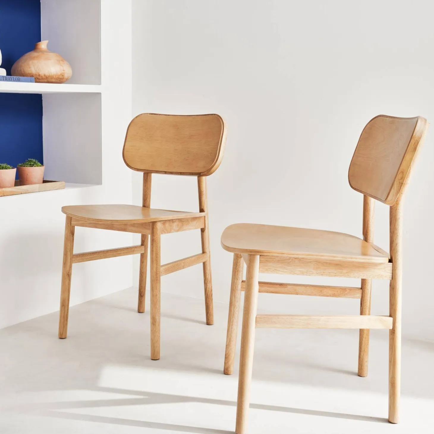 Silla de madera de hevea, set de 2