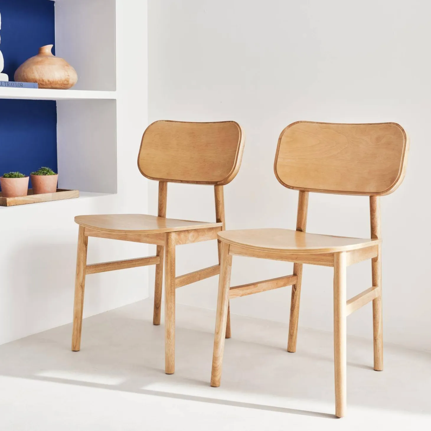 Silla de madera de hevea, set de 2