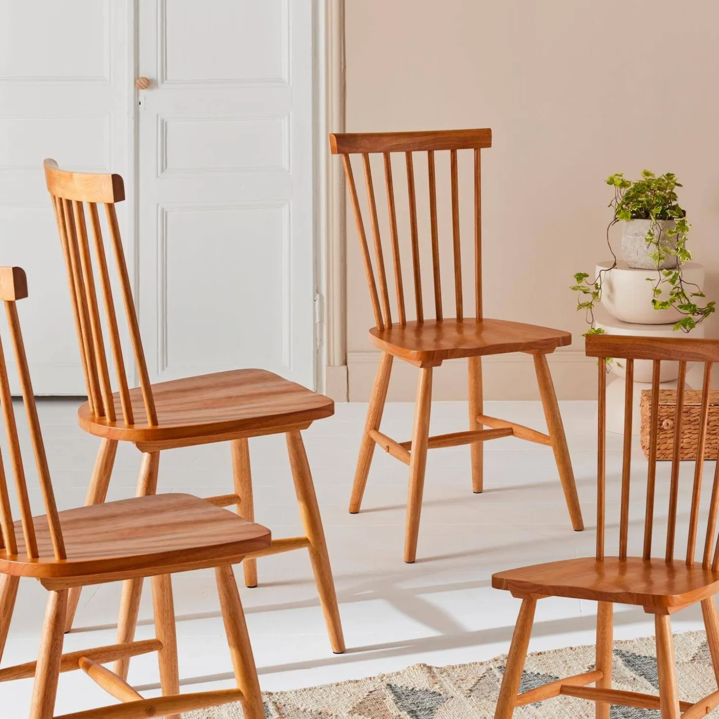 Silla de madera de hevea, set de 4