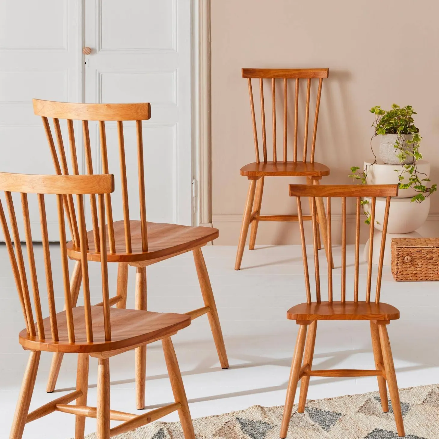 Silla de madera de hevea, set de 4