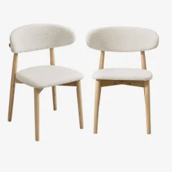 Silla de madera de hevea y tejido borreguito, set de 2