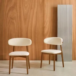 Silla de madera de hevea y tejido borreguito, set de 2