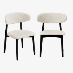 Silla de madera de hevea y tejido borreguito, set de 2