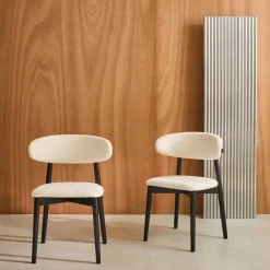 Silla de madera de hevea y tejido borreguito, set de 2