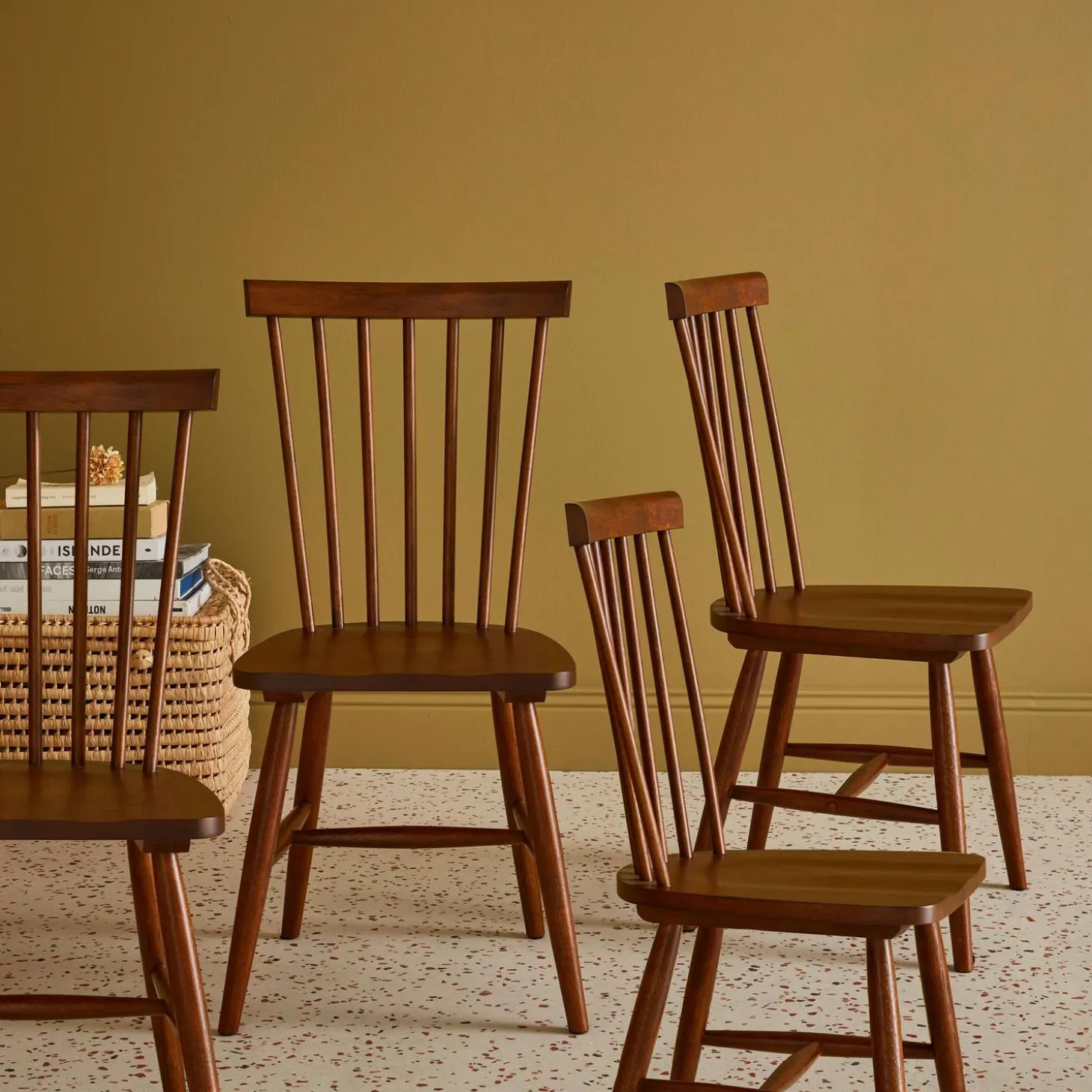 Silla de madera de hevea, set de 4