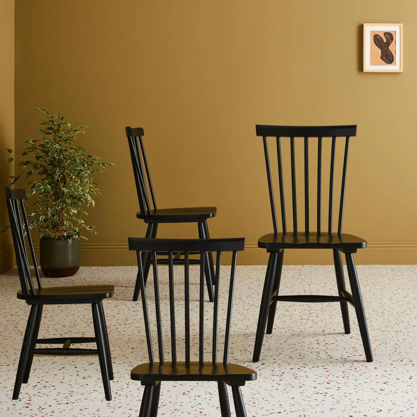 Silla de madera de hevea, set de 4