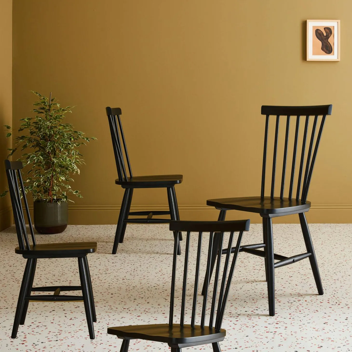 Silla de madera de hevea, set de 4