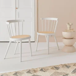 Silla de madera y caña, set de 2