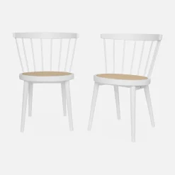 Silla de madera y caña, set de 2