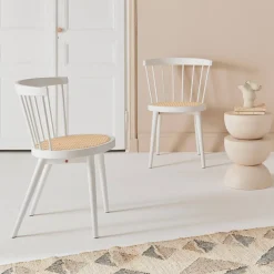 Silla de madera y caña, set de 2