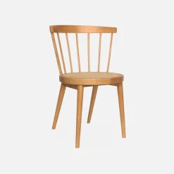 Silla de madera y caña, set de 4