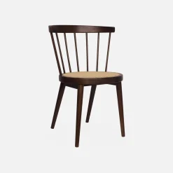 Silla de madera y caña, set de 4