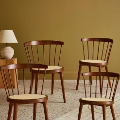 Silla de madera y caña, set de 4
