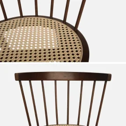 Silla de madera y caña, set de 4