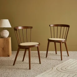 Silla de madera y caña, set de 2