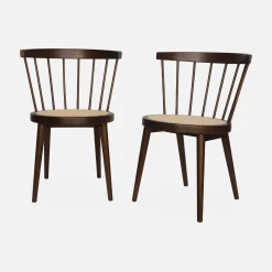 Silla de madera y caña, set de 2