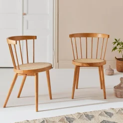 Silla de madera y caña, set de 2